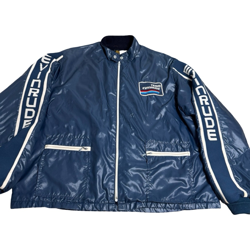 Swingster Evinrude Racing Jacket Mens L Blue Good Vintage Nylon Fleece Lined Zip